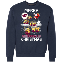 Central Michigan Chippewas Ugly Christmas Sweaters Minions Santa Claus Merry Christmas Sweatshirt - The White Eagles