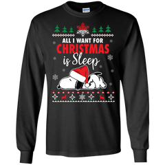 All I Want For Christmas Is Sleep Snoopy The Peanuts Movie LS Cotton T-Shirt - The White Eagles
