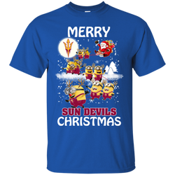 Arizona State Sun Devils Ugly Christmas Sweaters Minions Santa Claus Merry Christmas Cotton T-Shirt - The White Eagles