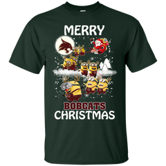 Texas State Bobcats Ugly Christmas Sweaters Minions Santa Claus Merry Christmas Cotton T-Shirt - The White Eagles