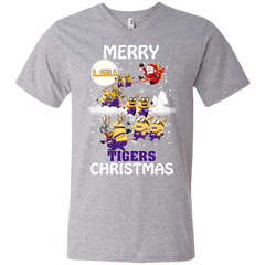 Lsu Tigers Ugly Christmas Sweaters Minions Santa Claus Merry Christmas Men's V-Neck T-Shirt - The White Eagles