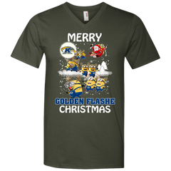 Kent State Golden Flashes Ugly Christmas Sweaters Minions Santa Claus Merry Christmas Men's V-Neck T-Shirt - The White Eagles