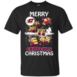 Central Michigan Chippewas T Shirts Minions Santa Claus Merry Christmas Cotton T-Shirt - The White Eagles