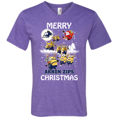 Akron Zips Ugly Christmas Sweaters Minions Santa Claus Merry Christmas Men's V-Neck T-Shirt - The White Eagles