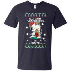 All I Want For Christmas Is Books Snoopy The Peanuts Movie Men's V-Neck T-Shirt - The White Eagles