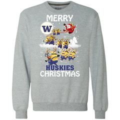 Washington Huskies Ugly Christmas Sweaters Minions Santa Claus Merry Christmas Sweatshirt - The White Eagles