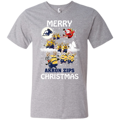 Akron Zips Ugly Christmas Sweaters Minions Santa Claus Merry Christmas Men's V-Neck T-Shirt - The White Eagles