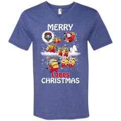 New Mexico Lobos Ugly Christmas Sweaters Minions Santa Claus Merry Christmas Men's V-Neck T-Shirt - The White Eagles