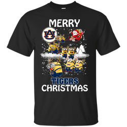 Auburn Tigers Ugly Christmas Sweaters Minions Santa Claus Merry Christmas Cotton T-Shirt - The White Eagles