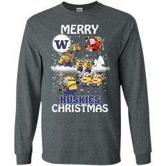 Washington Huskies Ugly Christmas Sweaters Minions Santa Claus Merry Christmas LS Cotton T-Shirt - The White Eagles