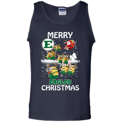 Eastern Michigan Eagles Ugly Christmas Sweaters Minions Santa Claus Merry Christmas Tank Top - The White Eagles