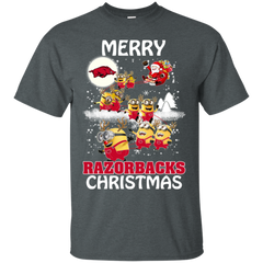 Arkansas Razorback Ugly Christmas Sweaters Minions Santa Claus Merry Christmas Cotton T-Shirt - The White Eagles