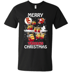 Usc Trojans Ugly Christmas Sweaters Minions Santa Claus Merry Christmas Men's V-Neck T-Shirt - The White Eagles