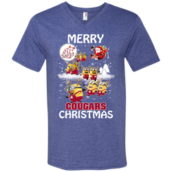 Washington State Cougars Ugly Christmas Sweaters Minions Santa Claus Merry Christmas Men's V-Neck T-Shirt - The White Eagles
