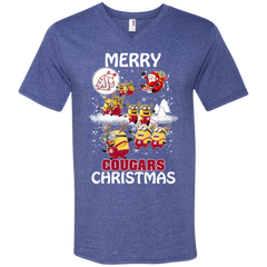 Washington State Cougars Ugly Christmas Sweaters Minions Santa Claus Merry Christmas Men's V-Neck T-Shirt - The White Eagles