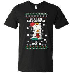 All I Want For Christmas Is Books Snoopy The Peanuts Movie Men's V-Neck T-Shirt - The White Eagles