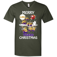 Lsu Tigers Ugly Christmas Sweaters Minions Santa Claus Merry Christmas Men's V-Neck T-Shirt - The White Eagles