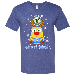 Minion Milwaukee Bucks Ugly Christmas Sweaters Let It Snow Men's V-Neck T-Shirt - The White Eagles