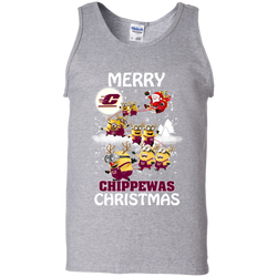 Central Michigan Chippewas Ugly Christmas Sweaters Minions Santa Claus Merry Christmas Tank Top - The White Eagles