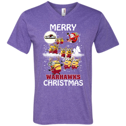 Louisiana Monroe Warhalks Ugly Christmas Sweaters Minions Santa Claus Men's V-Neck T-Shirt - The White Eagles
