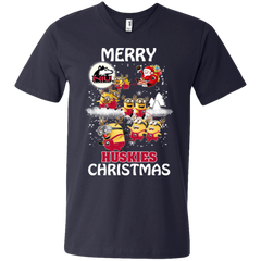 Northern Lllinois Huskies Ugly Christmas Sweaters Minions Santa Claus Merry Christmas Men's V-Neck T-Shirt - The White Eagles