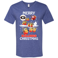 Georgia Bulldogs Ugly Christmas Sweaters Minions Santa Claus Merry Christmas Men's V-Neck T-Shirt - The White Eagles