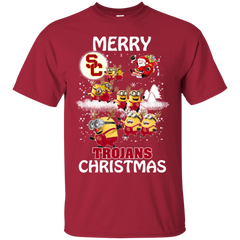Usc Trojans Ugly Christmas Sweaters Minions Santa Claus Merry Christmas Cotton T-Shirt - The White Eagles