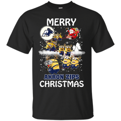 Akron Zips Ugly Christmas Sweaters Minions Santa Claus Merry Christmas Cotton T-Shirt - The White Eagles