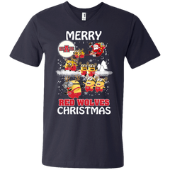 Arkansas State Red Wolves Ugly Christmas Sweaters Minions Santa Claus Merry Christmas Men's V-Neck T-Shirt - The White Eagles