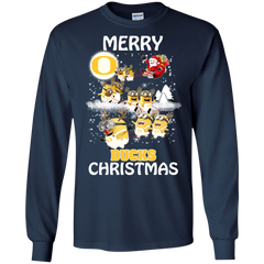 Oregon Ducks Ugly Christmas Sweaters Minions Santa Claus Merry Christmas LS Cotton T-Shirt - The White Eagles