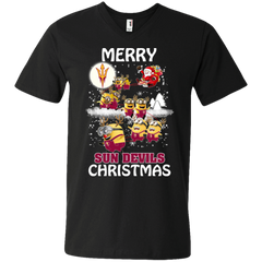 Arizona State Sun Devils Ugly Christmas Sweaters Minions Santa Claus Merry Christmas Men's V-Neck T-Shirt - The White Eagles