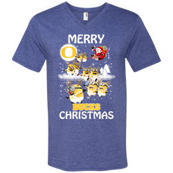 Oregon Ducks Ugly Christmas Sweaters Minions Santa Claus Merry Christmas Men's V-Neck T-Shirt - The White Eagles