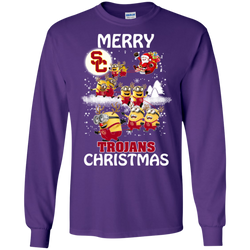 Usc Trojans Ugly Christmas Sweaters Minions Santa Claus Merry Christmas LS Cotton T-Shirt - The White Eagles