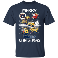 Auburn Tigers Ugly Christmas Sweaters Minions Santa Claus Merry Christmas Cotton T-Shirt - The White Eagles