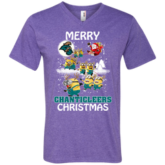 Coastal Carolina Chanticleers Ugly Christmas Sweaters Minions Santa Claus Merry Christmas Men's V-Neck T-Shirt - The White Eagles