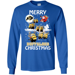 Colorado Buffaloes Ugly Christmas Sweaters Minions Santa Claus Merry Christmas LS Cotton T-Shirt - The White Eagles