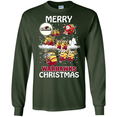 Louisiana Monroe Warhalks Ugly Christmas Sweaters Minions Santa Claus LS Cotton T-Shirt - The White Eagles