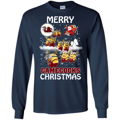South Carolina Gamecocks Ugly Christmas Sweaters Minions Santa Claus LS Cotton T-Shirt - The White Eagles