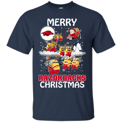 Arkansas Razorback T Shirts Minions Santa Claus Merry Christmas Cotton T-Shirt - The White Eagles