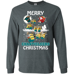 Coastal Carolina Chanticleers Ugly Christmas Sweaters Minions Santa Claus Merry Christmas LS Cotton T-Shirt - The White Eagles