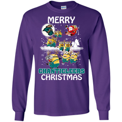 Coastal Carolina Chanticleers Ugly Christmas Sweaters Minions Santa Claus Merry Christmas LS Cotton T-Shirt - The White Eagles