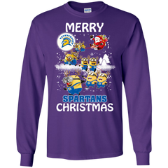 San Jose State Spartans Ugly Christmas Sweaters Minions Santa Claus Merry Christmas LS Cotton T-Shirt - The White Eagles