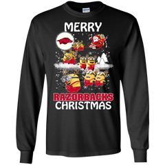 Arkansas Razorback Ugly Christmas Sweaters Minions Santa Claus Merry Christmas LS Cotton T-Shirt - The White Eagles