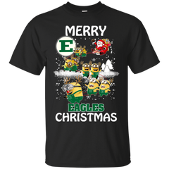 Eastern Michigan Eagles Ugly Christmas Sweaters Minions Santa Claus Merry Christmas Cotton T-Shirt - The White Eagles