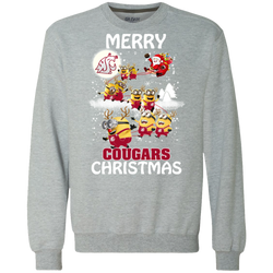 Washington State Cougars Ugly Christmas Sweaters Minions Santa Claus Merry Christmas Sweatshirt - The White Eagles