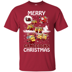 South Carolina Gamecocks Ugly Christmas Sweaters Minions Santa Claus Cotton T-Shirt - The White Eagles
