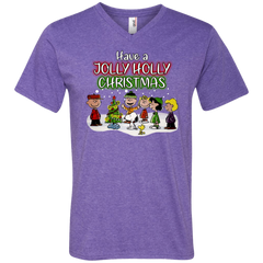 Have A Jolly Holly Christmas The Peanuts Movie Snoopy Charlie Brown Woodstock Men's V-Neck T-Shirt - The White Eagles