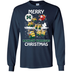 Hawaii Rainbow Warriors Ugly Christmas Sweaters Minions Santa Claus Merry Christmas LS Cotton T-Shirt - The White Eagles