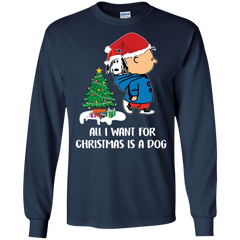 All I Want For Christmas Is A Dog Snoopy Charlie Brown The Peanuts Movie LS Cotton T-Shirt - The White Eagles