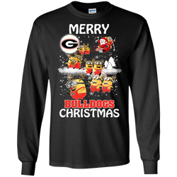 Georgia Bulldogs Ugly Christmas Sweaters Minions Santa Claus Merry Christmas LS Cotton T-Shirt - The White Eagles